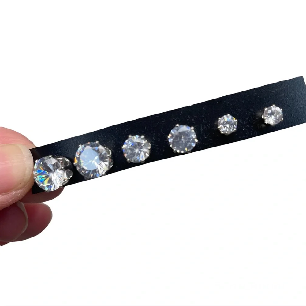 HP 🌿 3 Pair Multi-size Faux Diamond Stud Earrings Unisex Clear Cubic Zirconium - Picture 9 of 12
